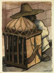 Diego Rivera, Cargador descansando, 1937, watercolor on rice paper