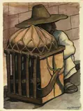 Diego Rivera, Cargador descansando, 1937, watercolor on rice paper