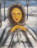 Víctor Manuel García Valdés, Untitled (Lady in fur coat), oil on canvas