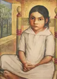 Jorge Arche, Young girl seated, 1948, oil on canvas laid on masonite
