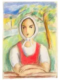 Víctor Manuel García Valdés, Retrato de niña, pastel, charcoal and pencil on paper