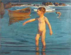 Benito Rebolledo, Young boy at the shore, oil on canvas