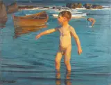 Benito Rebolledo, Young boy at the shore, oil on canvas