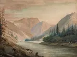 George Henry Burgess, 'Spuzzum (between the canyons, above Fort Yale) Frazer River, British Columbia', 1858, pencil, watercolor and gouache on paper affixed to board