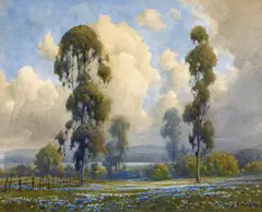 Lupine and eucalyptus by Percy Gray, pencil and watercolor on paper affixed to board, sold Apr 2009