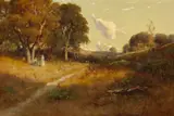 William Keith, Figures beneath the oaks, oil on canvas