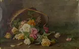 Alice Brown Chittenden, A basket of pink, yellow and red roses, 1890, oil on canvas