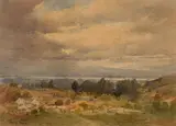 Marin landscape with a village in the foreground by Percy Gray, watercolor on paper, offered Apr 2009