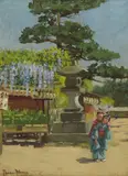 Theodore Wores, Wisteria Temple Garden, Kameido Tokyo, Japan