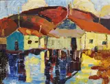 Wharf buildings by Selden Connor Gile, oil on board, sold Apr 2009