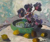 Selden Connor Gile, Irises and fruit, 1934; Sun-washed homes on a hill (doublesided)