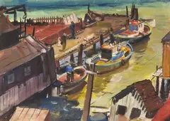 Maurice Logan, Sunlight on the pier, pencil, watercolor and gouache on paper