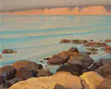 Alfred R. Mitchell, Quiet sea (La Jolla cliffs), oil on board