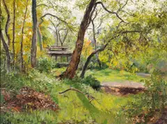 Emil Kosa, Sr., Clearing in the woods, oil on board