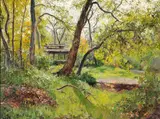 Emil Kosa, Sr., Clearing in the woods, oil on board