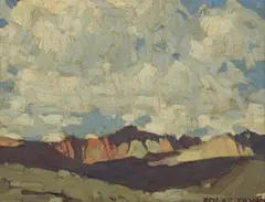 Clouds above cliffs by Edgar Alwin Payne, oil on canvas affixed to board, sold Apr 2009