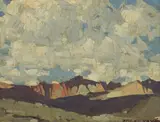 Edgar Alwin Payne, Clouds above cliffs, oil on canvas affixed to board