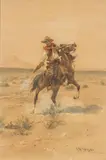 Herman Wendleborg Hansen, 'Shooting a rattler', pencil, watercolor and gouache on paperboard