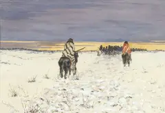 Indians on horseback in the snow by Frank Paul Sauerwein, 1900, watercolor and gouache on paper, sold Apr 2009