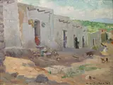 W. Herbert Dunton, Old street in Mexico, 1909, oil on canvas affixed to board