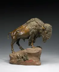 Buffalo by Carl Kauba, bronze on a red marble base, sold Apr 2009