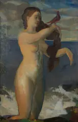 Arthur Bowen Davies, 'Girl & Bird', oil on canvas