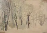 Arthur Bowen Davies, 'Trees'; White clouds and trees; 'Landscape'; 'Yellow Sky'; 'Gorges' (5)