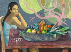 Millard Sheets, 'Girl with calabash of fruit', acrylic on canvas