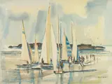 Philip Latimer Dike, Boats at Aliso, watercolor and pencil on paper