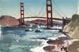 Jade Fon, Bathers on Baker Beach looking towards the Golden Gate Bridge