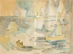 'Harbor Theme No.4' by Philip Latimer Dike, watercolor and gouache on paper affixed to board, offered Apr 2009