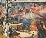 Millard Sheets, Native Americans looking over the Grand Canyon, watercolor on paper