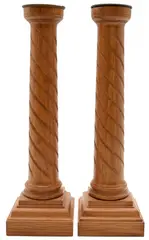 David Linley, Pair of, Carved Wood Candlesticks Each having a twisted column-form standard raised on a
