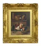Edgar Hunt, Poultry in a barn, oil