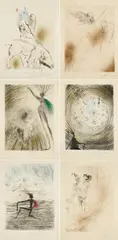 Salvador Dalí, Faust (La Nuit de Walpurgis), 1968/69, Mappe mit 11 Farbradierungen, aquarelliert auf Japan. In der originalen roten Leinenmappe
