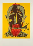 Markus Lüpertz, Ohne Titel (Selbstbildnis mit Klarinette), Farbserigrafie auf Hahnemühle (Wasserzeichen)