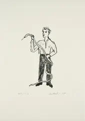 Stephan Balkenhol, Ohne Titel (Mann mit Schlange), 1995, Lithografie auf Bütten