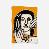 Fernand Léger, Visage aux deux mains sur fond orange, c. 1950, glazed ceramic