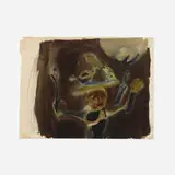 Figura con pájaros by Francisco Toledo, watercolor on paper, sold Dec 2022