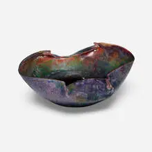 Squat vase by George E. Ohr, 1897-1900, glazed earthenware, sold Jan 2025