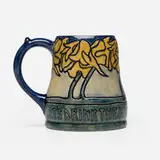 Early diminutive mug with stylized columbine by Sara Bloom Levy for Newcomb College Pottery, 1903, glazed earthenware, sold Jan 2025