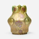 Zsolnay, Fine vase with flowers and snails, c. 1900, eosin-glazed earthenware