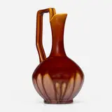 Pitcher by Christopher Dresser for Linthorpe Pottery, c. 1880, glazed earthenware, sold Jan 2025