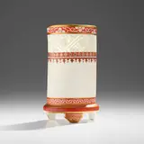 Rare vase with carved decoration by Christopher Dresser for Minton & Co., c. 1865, glazed and gilt porcelain, sold Jan 2025