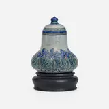 Early inkwell with violets by Margaret Sterling Lea for Newcomb College Pottery, 1906, glazed earthenware, sold Jan 2025