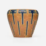 Rare and Large vase with stylized geometric design by Frederick Hurten Rhead for University City, c. 1910, glazed earthenware, sold Jan 2025