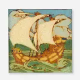 Grueby Faience Company, Tile with ship