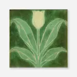Trivet tile with yellow tulip by George P. Kendrick for Grueby Faience Company, 1901, glazed earthenware decorated in cuenca, sold Jan 2025