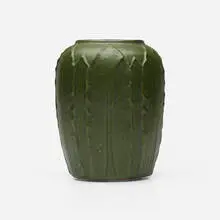 Merrimac Pottery, Vase with leaves, c. 1905, glazed earthenware