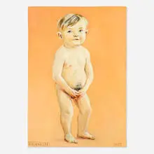 Jacques Flèchemuller, Untitled (Baby with Orange Background), oil on board